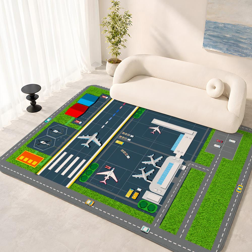 Airport Runway Plane Scenes Floor Mat Flannel Rug Soft Non Slip Washable Door Mat For Bathroom Bedroom Kitchen Home Decor
