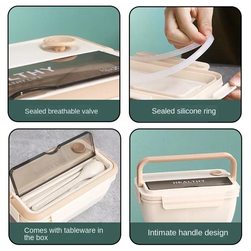 Portable Compartment Lunch Box Plastic Lunchbox Office Students Bento Box Microwave Food Containers with Chopsticks and Spoon