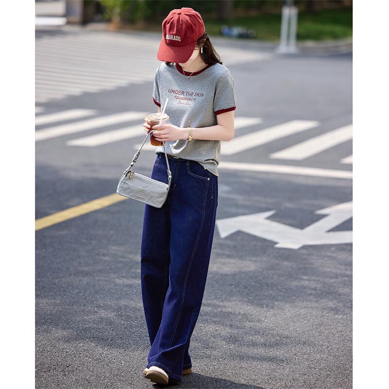 Women's Literary Style Color-Block Letter T-Shirt