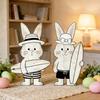 2Pcs Easter Bunny Decoration Farmhouse Rustic Couple Rabbit Table Sign Home Office Spring Easter Holiday Party Table Centerpiece Ornament