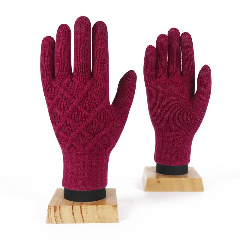 

Winter knitted gloves solid color pineapple flower single layer five-finger gloves warm gloves women s outdoor cold gloves One Size