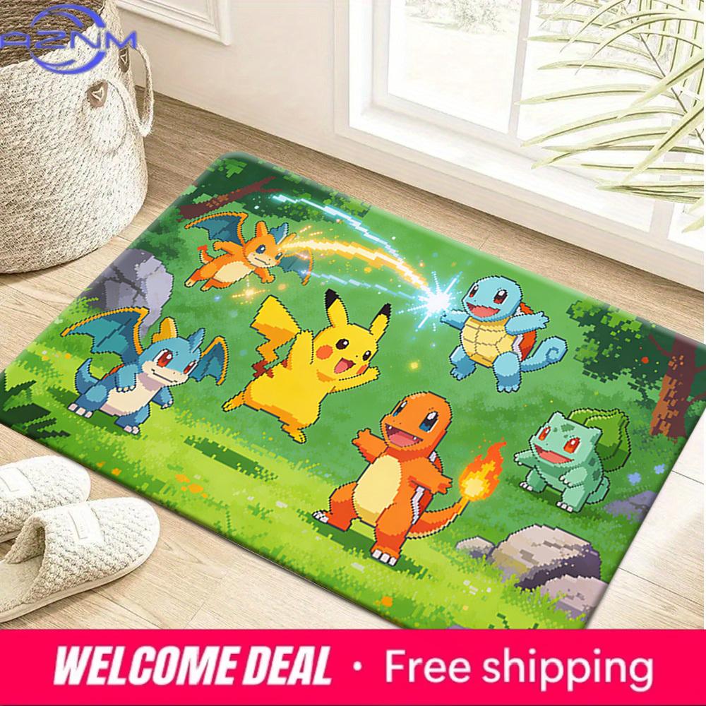 Pixel Style Pokemon Pikachu and Starters Print Non-Slip Doormat for Home Indoor Decor 40x60cm