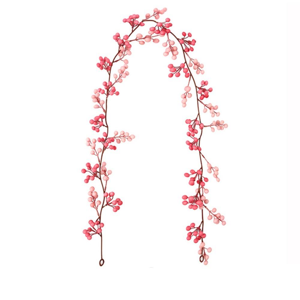 Green Leaves Christmas Pink Berries Wreath DIY Simulation Plants New Year