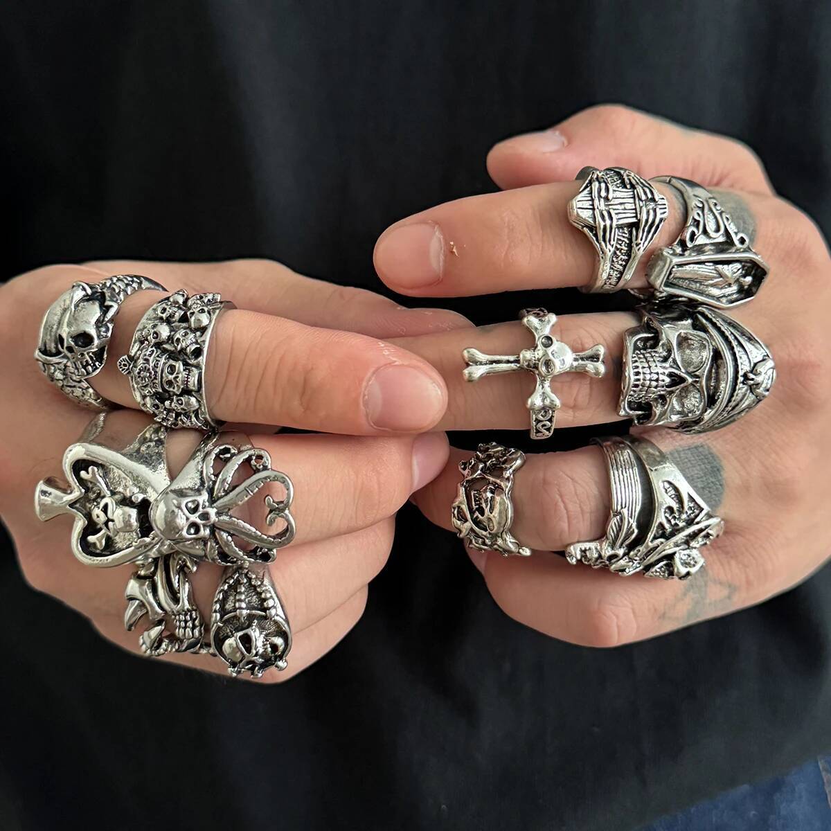 Salircon 21 шт. Готический Креативный Кольцо-Кольцо Череп Паук Мужское Винтажное Панк Серебристого Цвета Кольцо Уличная Вечеринка Ювелирные Аксессуары Подарок