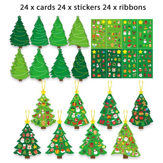 24 Stück DIY Weihnachtsbaum Bastelset für Kinder Feiertags-Kunstherstellung Basteln mit Aufklebern Machen Sie Ihr eigenes Weihnachtslesezeichen Weihnachtsfeier Gastgeschenke