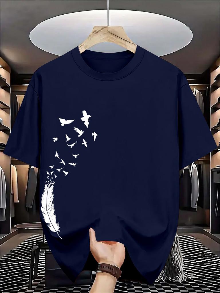 Unisexs 100 Pure Cotton Summer Casual Loose Fashion Bird Creative Pattern Printed Round Neck TShirt Versatile Top