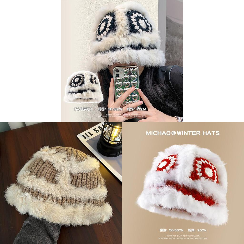 Cartoon Style Wool Beanie With Plush Fur Material And Adjustable Fit For Casual Wear