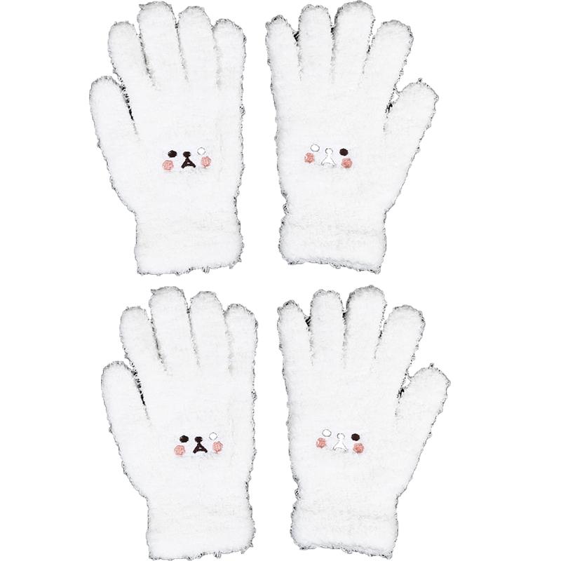 1-2pair Adorable Gloves Portable Winter Gloves Cute Soft Fluffy Plush Winter Gloves Cartoon Bear Winter Warm Full Finger Gloves