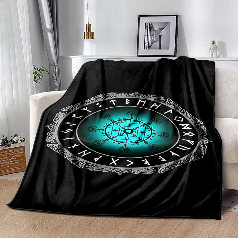 Viking Runes & Tree of Life Flannel Blanket Soft All-Season Throw, Design for Camping, Car Travel, Hiking Sofa, Bed, Office Perfect Gift for Parties