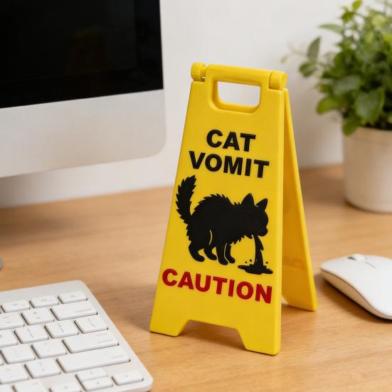 Cat Vomit Caution Sign Humorous Cat Puke Warning Sign Novelty Gag Gifts for Pet Lovers Home Desk Decor