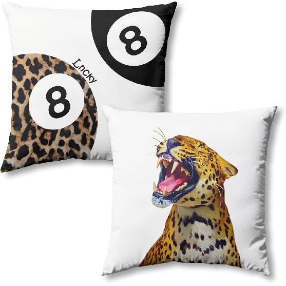 Trendy Funky Cheetah Pink Y2K Luck 8 Ball Pillow Covers 18x18 Set of 2,Pink Leopard Decorative Pillowcases,Cheetah Throw Pillow Covers for Couch Sofa