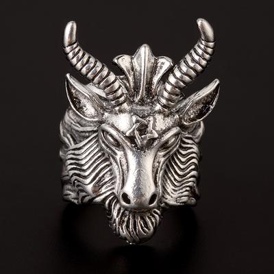 Retro Sigil of Baphomet Large Ring For Men Punk Gothic Rock Hiphop Open Ring Handmade Jewelry Biker Gift