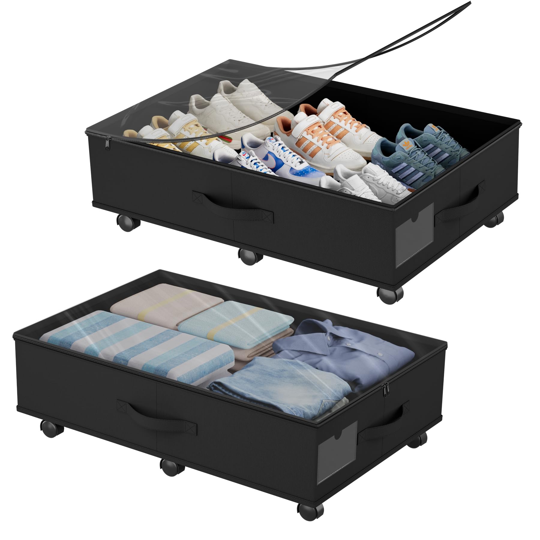 

INFANZIA Under-Bed Storage with Casters, Foldable Rolling Storage Box, Easy Installation, Large Capacity Storage Container with Clear Zipper Cover and
