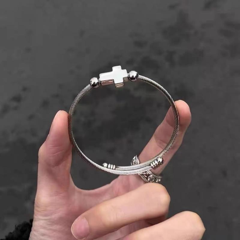 Vintage Cross Charm Bracelet Silver Personality Couple Bracelet Adjustable Titanium Steel Religious Bracelet For Women