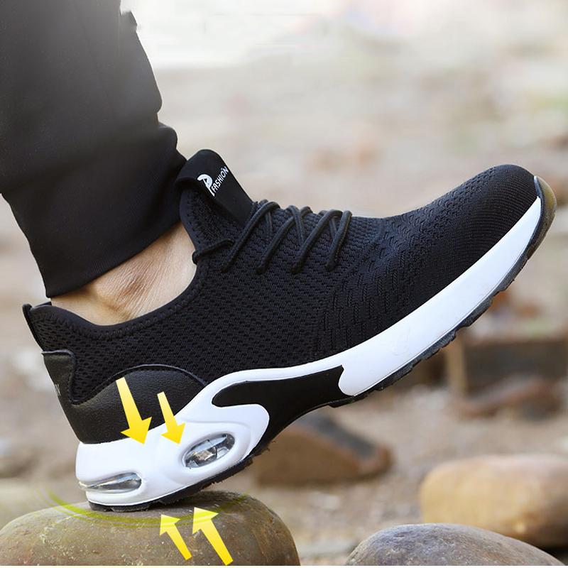 Mjythf New Work Safety Shoes Men Air Cushion Work Sneakers Steel Toe Shoes Work Boots Men Puncture-Proof Protective Shoes