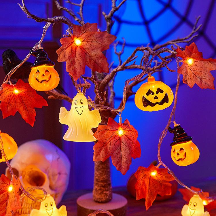 LED Maple Leaf Pumpkin Lantern Halloween Decorations for Window, Bar, Party Scene, and Atmosphere Lighting