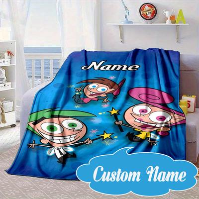 Custom Name Magical Adventure OddParents Blanket Bed Sofa Blanket Flannel Blanket for Camping, Hiking, Picnic Essentials,gift for Fan Family