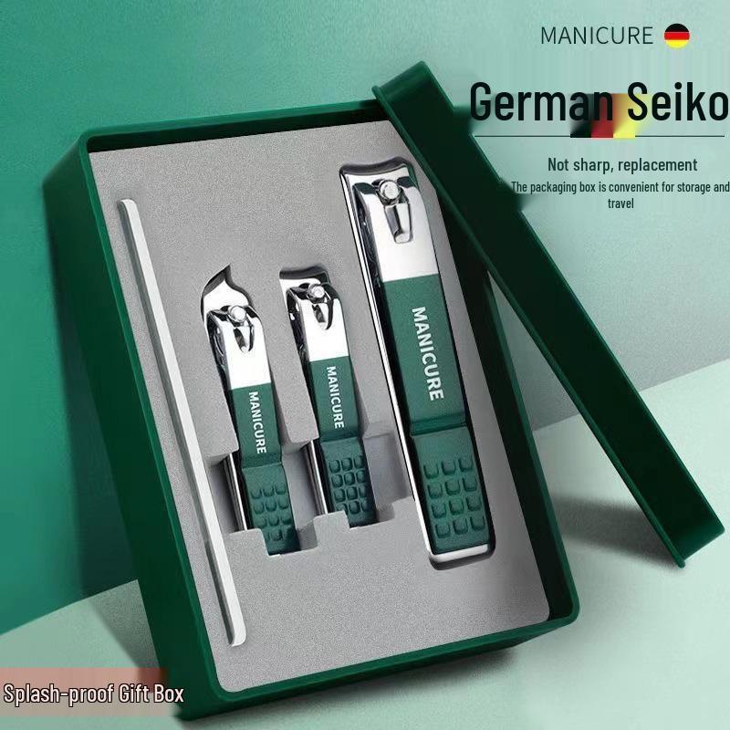 

Dark Green Anti-Splash Nail Clipper Set - German Precision, 4-Piece Gift Box