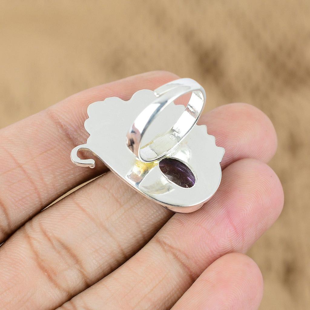 925 Silver African Amethyst Stone Flower Promise Sister Statement Ring Jewelry