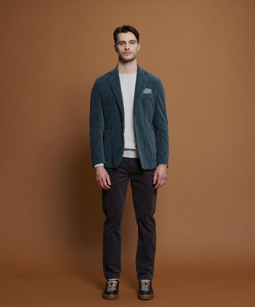 Panicale Blue Slim Fit Velvet Jacket