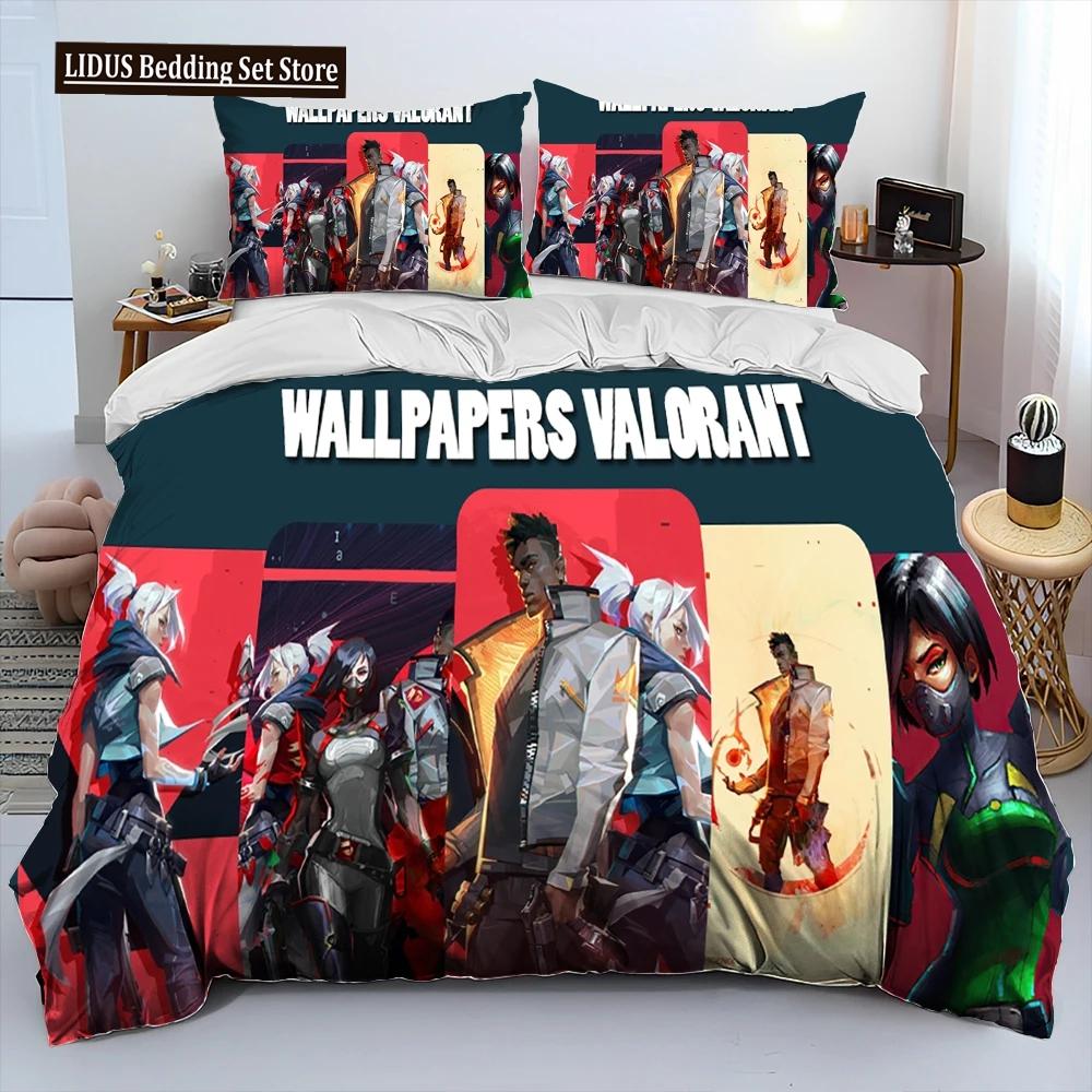 3D VALORANT Game Gamer Cartoon Comforter Bedding Set,Duvet Cover Bed Set Quilt Cover Pillowcase,king Queen Size Bedding Set Boys