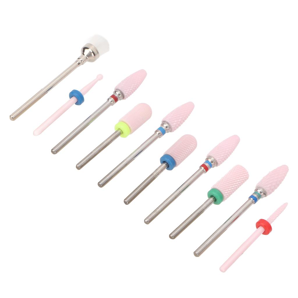 10pcs Nail Drill Bit Portable Ceramic Cuticle Remover Bits with 20 Hole Storage Box for Nail Artist
