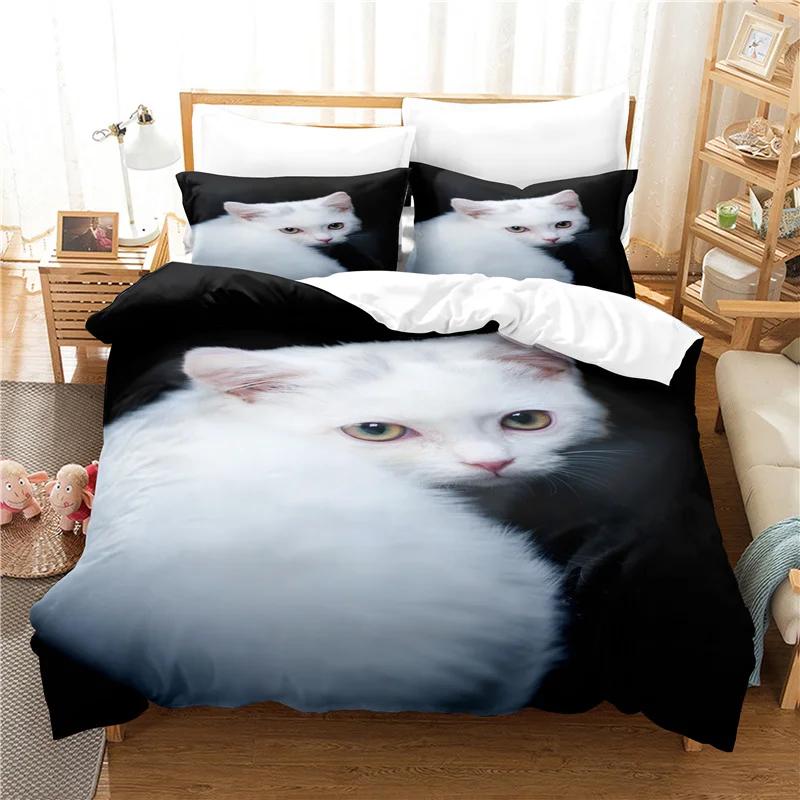 200x200 Påslakan Kattälskare Sängkläder Set Överdrag Vinter Sovrum Påslakan Örngott Barn, enkelsäng Husdjurskatter Sängkläder 150x200