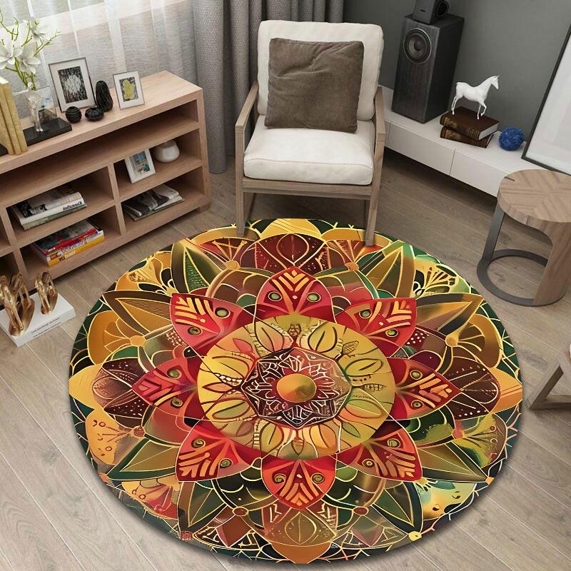 Contemporary Round Cat Multicolor Floor Rug, Non-Slip Floor Mat for Kids Room