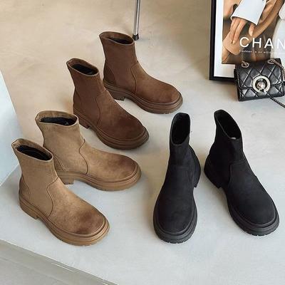 Vielseitige Damenstiefel mit dicker Sohle und dickem Absatz, neue Damenstiefel für Herbst und Winter 2024, lässiger britischer Stil, Schaft-Kurzstiefel, dünne Damenstiefel