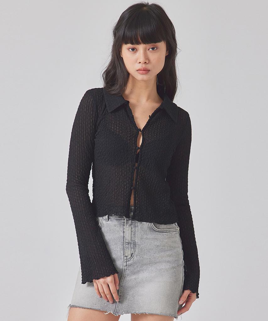 TOPGIRL Textured Button-Up Blouse_T416Tp107