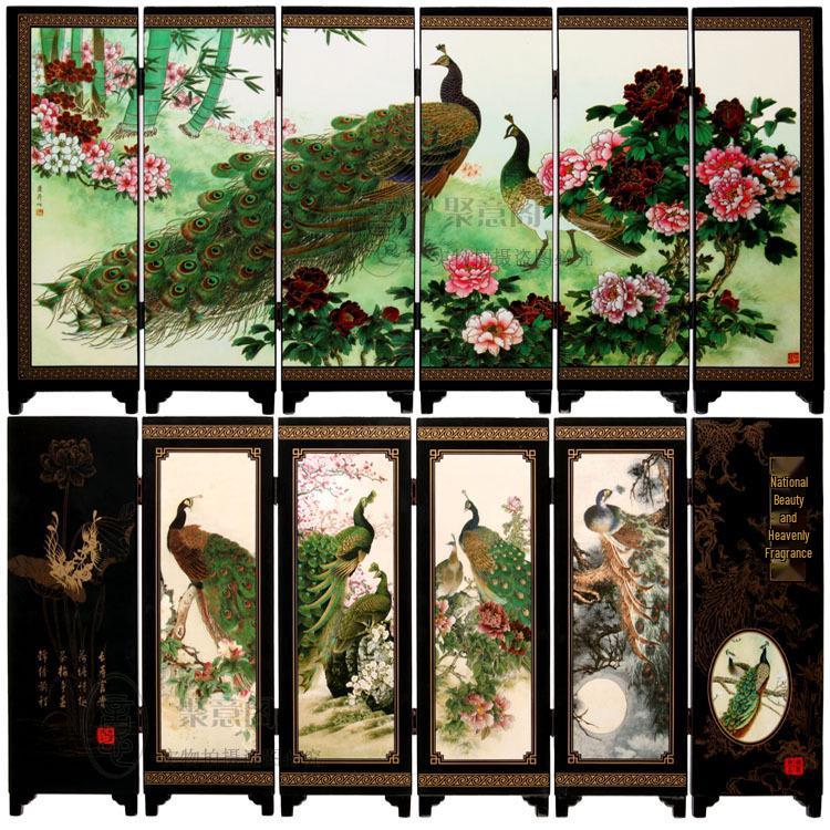 Chinese Style Desktop Lacquer Screen Ornament - Handmade Souvenir Home Decoration Gift