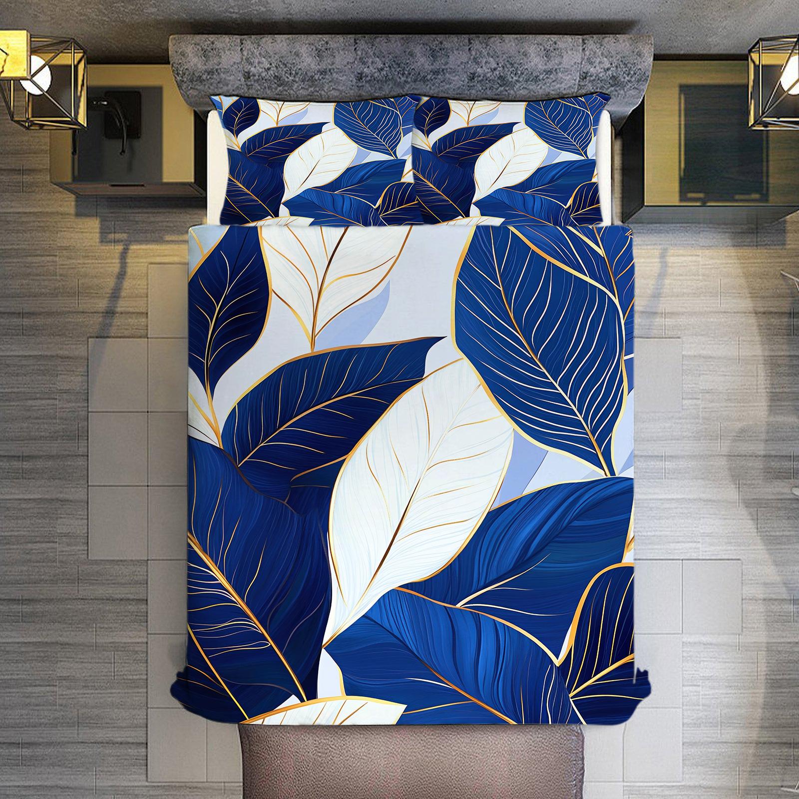 

Digital Printing Three-Piece Blue And Gold Leaf Shadow Quilt Cover Bedding Direct Sales 70 * 133cm (and 75cm * 50cm)