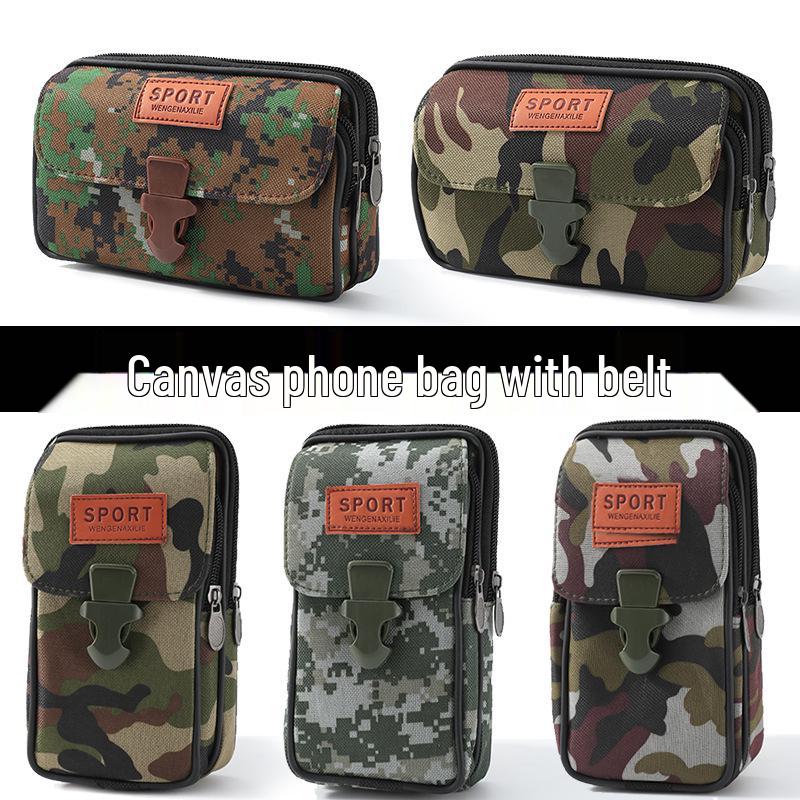 Men's Multifunctional Waterproof Camouflage Waist Bag for Sports and Construction, Compatible with Horizontal and Vertical Mobile Phone Use