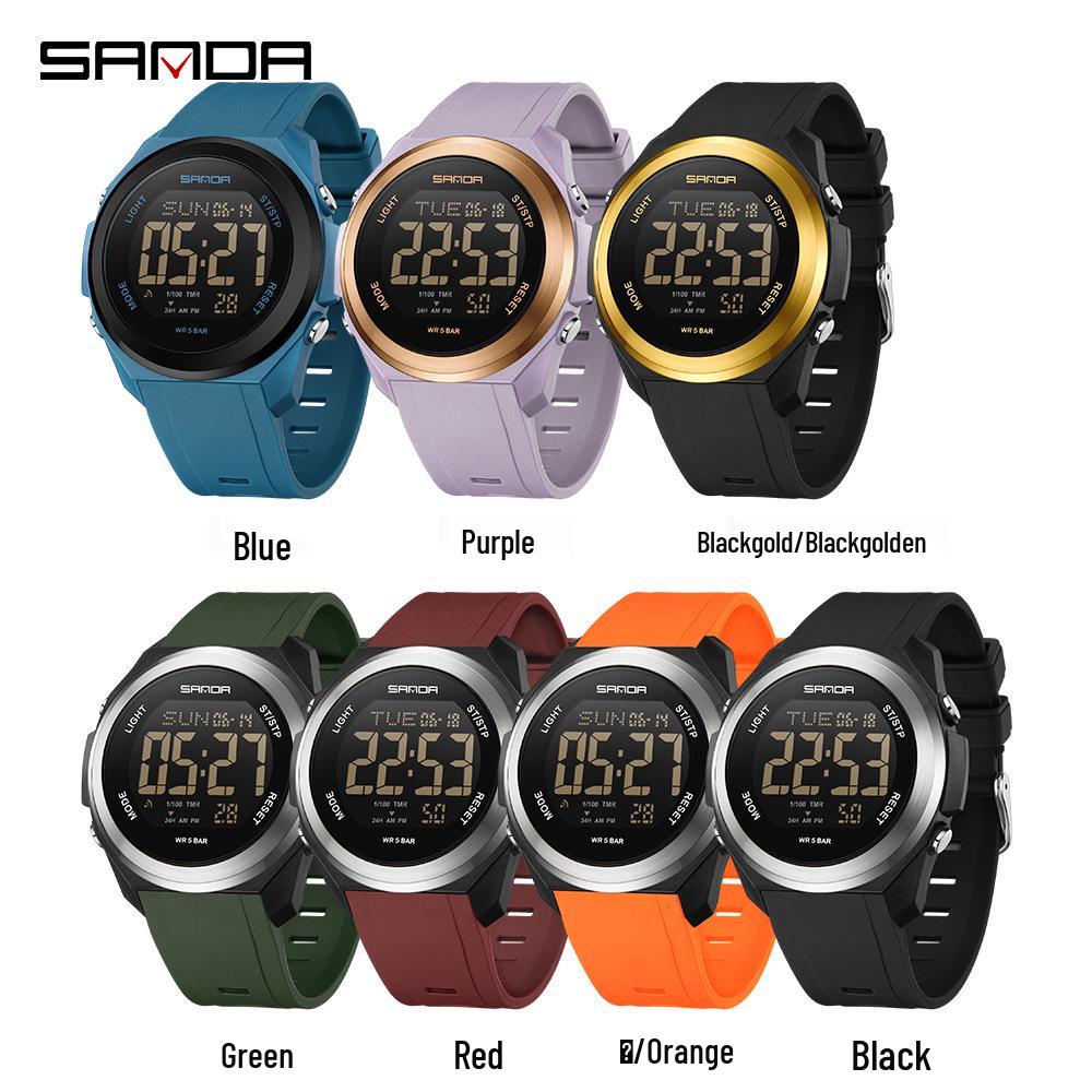 Sanda Unisex Student Party Watch: Colorful Lights, Multi-functional, Waterproof Sports Electronic Watch