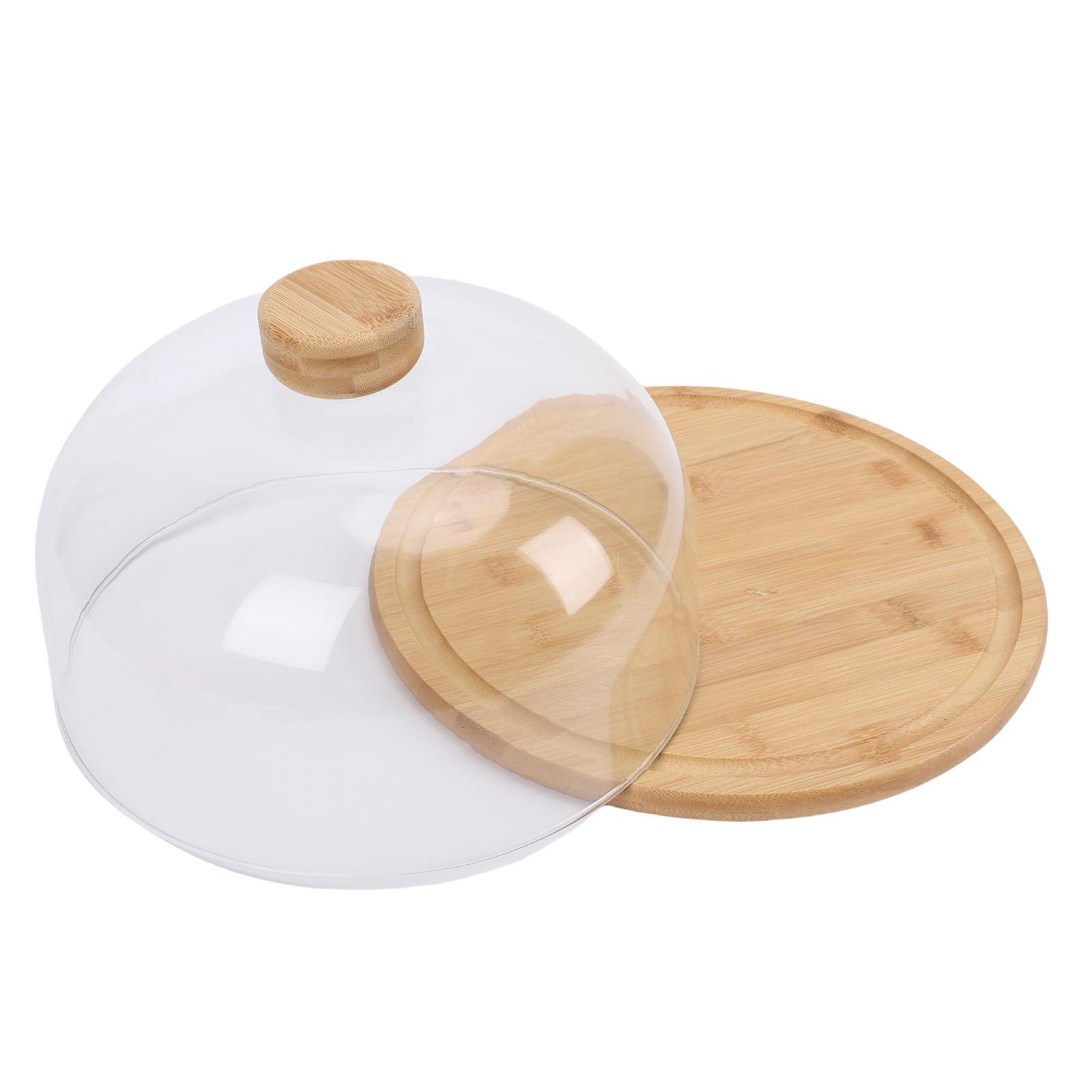 

11 Inch Wood Cake Stand with Glass Dome Lid Covered Round Serving Platter Tray for Fruit Pies Cheese Deserts Appetizers
