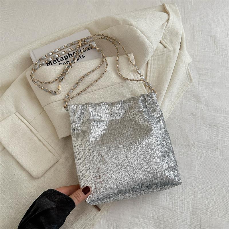 Sparkling sequined chain bucket bag women's 2025 new niche Korean version fashion underarm shoulder crossbody bag