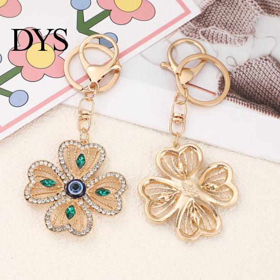 Keychain Pendant Rhinestones Inlaid Four-Leaf Clover Design Key Four Leaf Chain with Anti-Oxidation Lobster Clasp Decorative Backpacks Accessory Wear