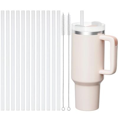 Replacement Straws for 40 Oz Cup Tumbler, 12 Pack Clear Reusable Plastic Straws, 2 Straw Brushes,for Cup