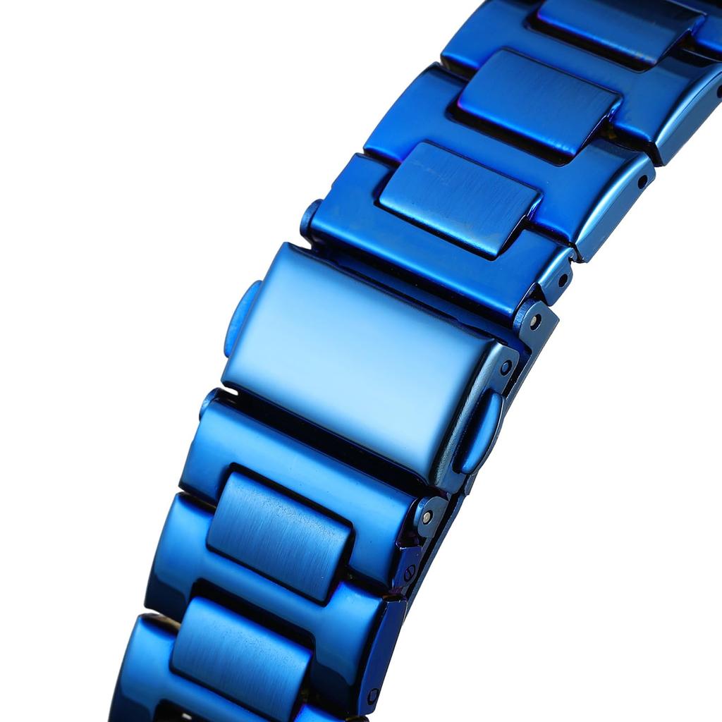 BOLYTE Men's Mechanical Automatic Watch with Octagonal Case and Stainless Steel Band, Skeleton Design, Silver Blue, Classic Design