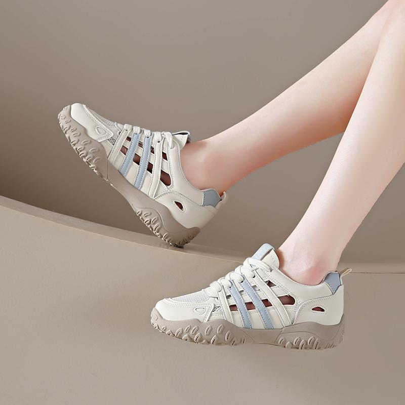 Fashion CRLAYDK Womens Hollow Out Summer Shoes Walking Lace Up Outdoor Hiking Sneakers Casual Breathable Mesh Sport Tennis for Lady