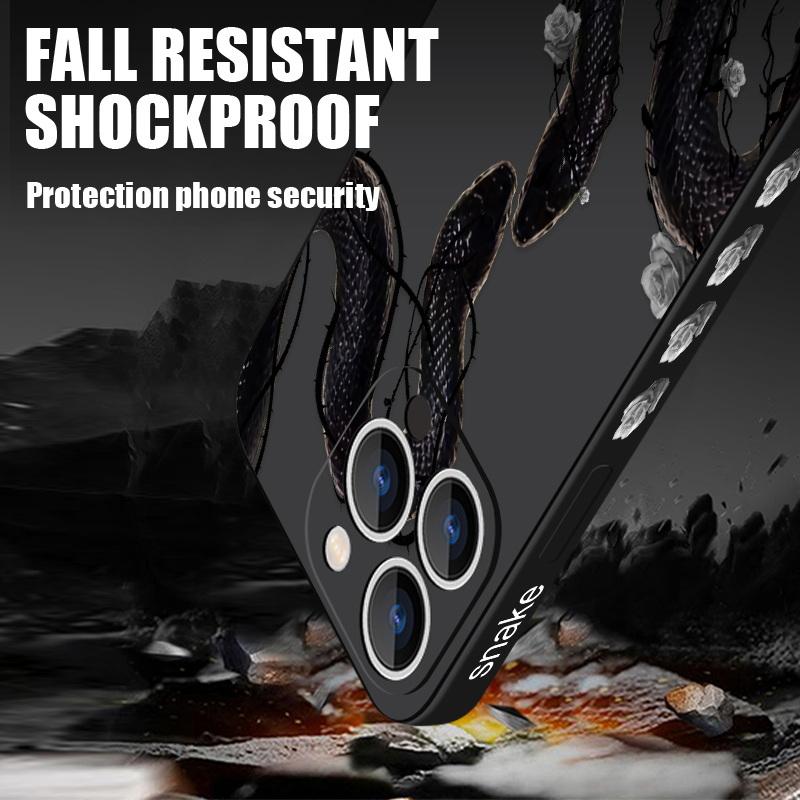Für iPhone 16 Pro Max 15 14 Plus 13 12 Mini 11 8 7 X XS Schlangenform Druckmuster Schutzhülle Dünne TPU Stoßfeste Telefonschale mit Lanyard