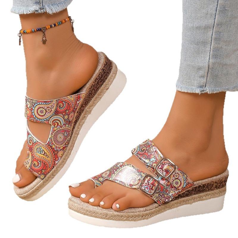 Large Size Summer New Slope Heel Cool Slippers Women's Fashion Color Matching Set Toe Thick Bottom Women's Cool Slippers