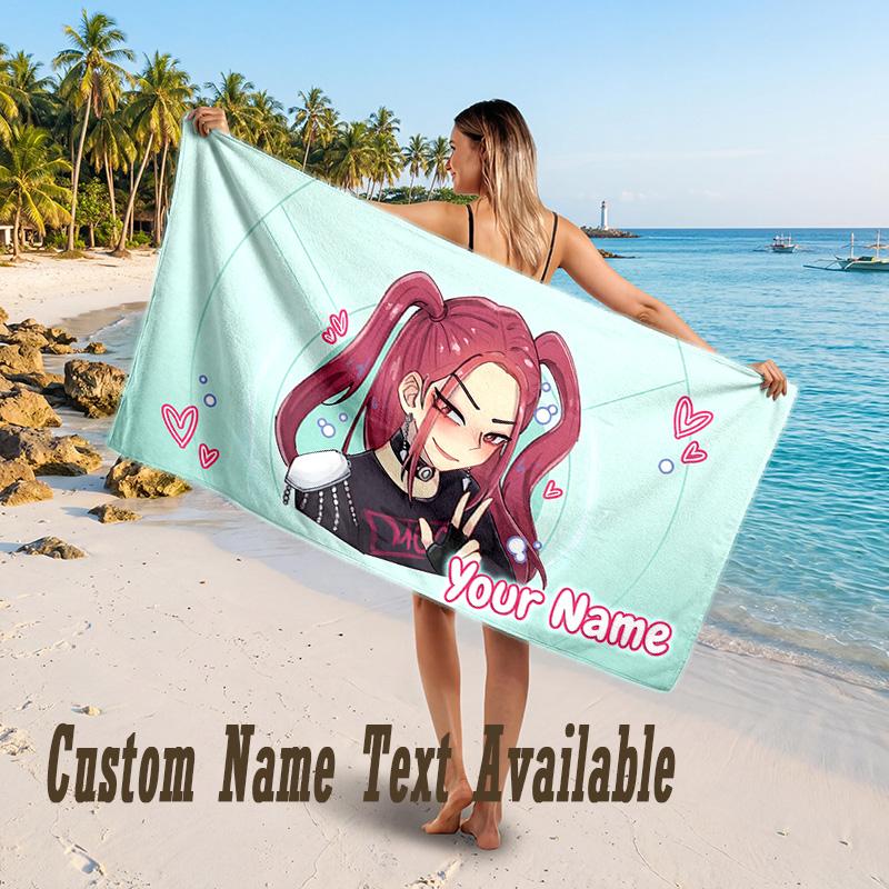 Kpop Demon Hunters Design Beach Towel Custom Text Large Towel for Beach Vacation