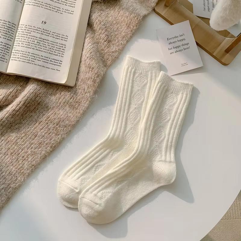2025 1/3pairs New Cashmere Wool Socks Women's Winter Thicken Warm Black White Pack Set Thermal Japanese Fashion Solid Color