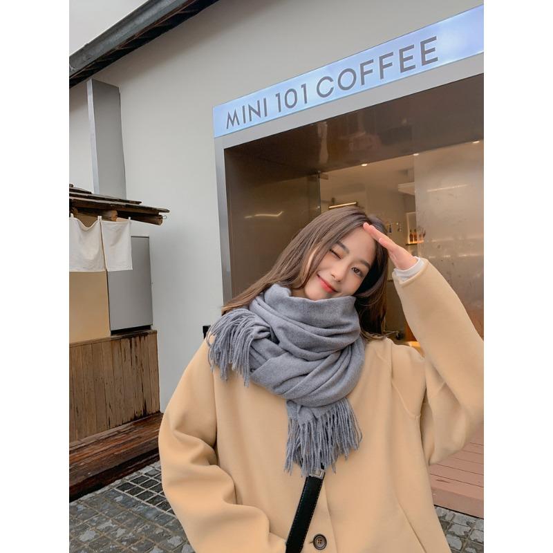 Scarf Women's Autumn and Winter New Wool Cashmere Scarf Versatile Men's Shawl Dual Purpose Solid Color Scarf