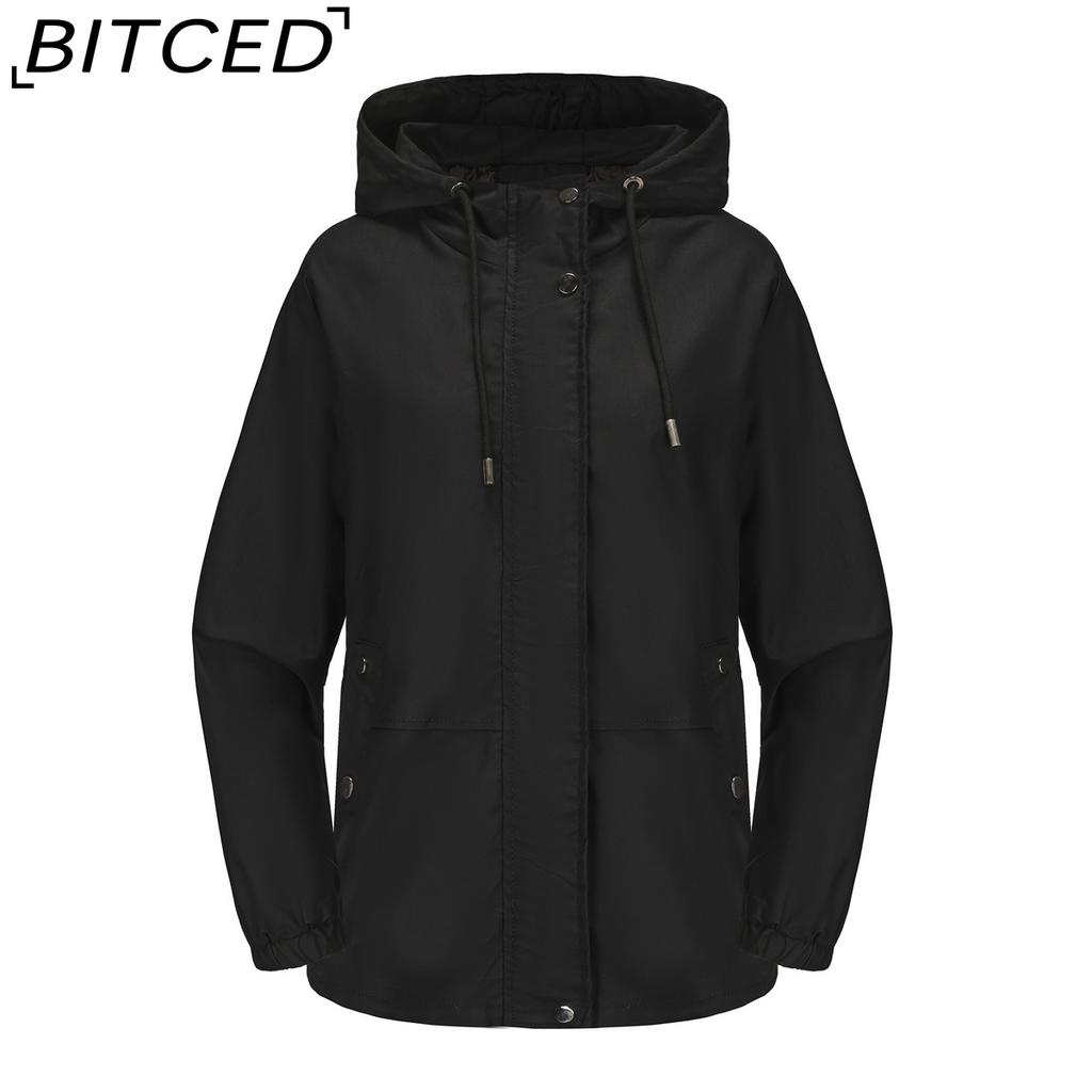 BITCED Spring/Autumn Casual Trench Coat for Women Loose-Fit Windproof Jacket with Hood Long-Sleeved Windbreaker