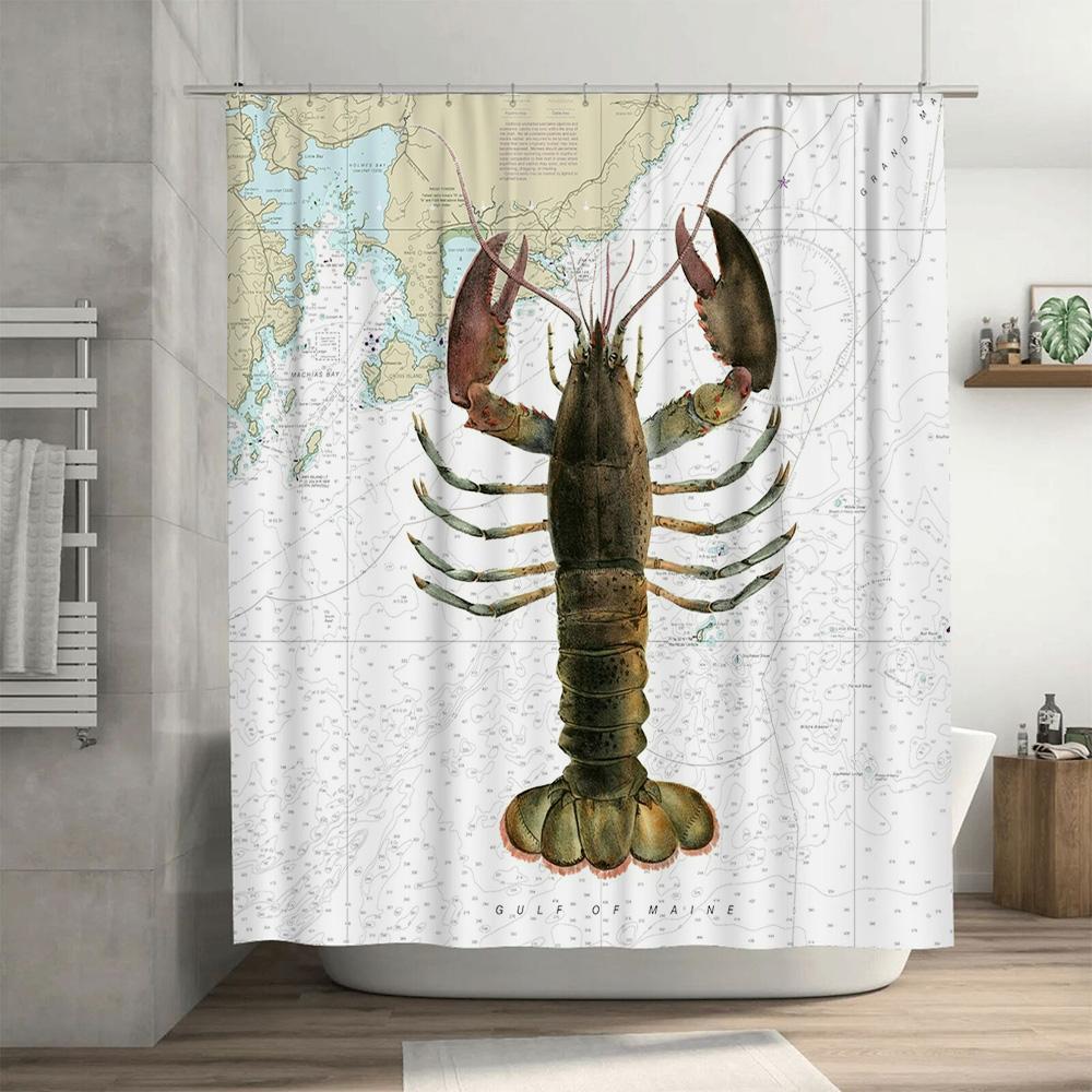 Decorative Map Lobster Shower Curtain for Bathroom Decorations Waterproof Fabric in Various Sizes