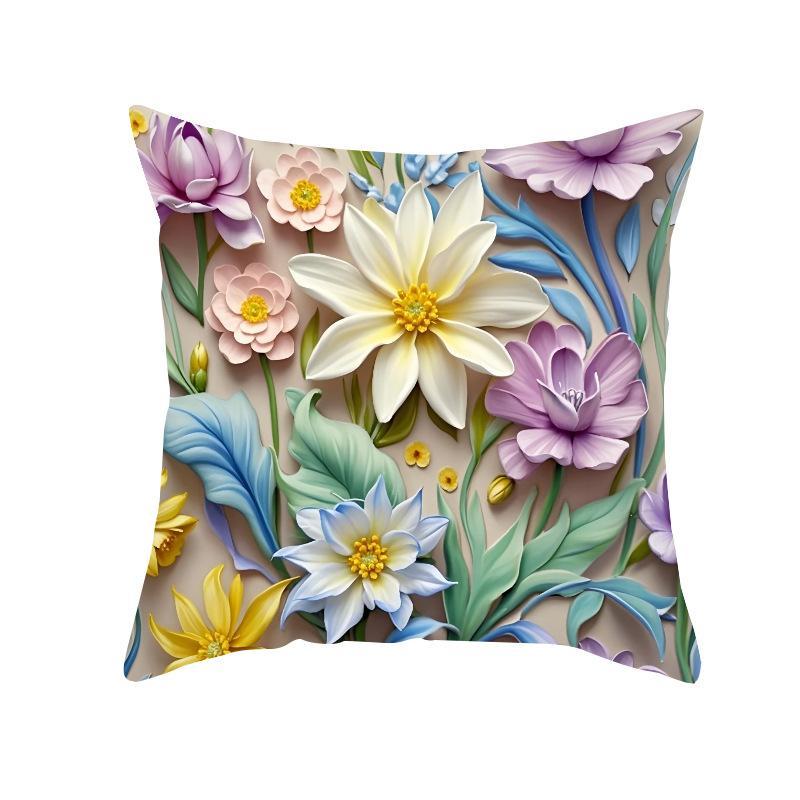 New Decorative Pillowcase 3D Three-dimensional Imitation Embroidered Flower Pillowcase Sofa Backrest Cushion Cover