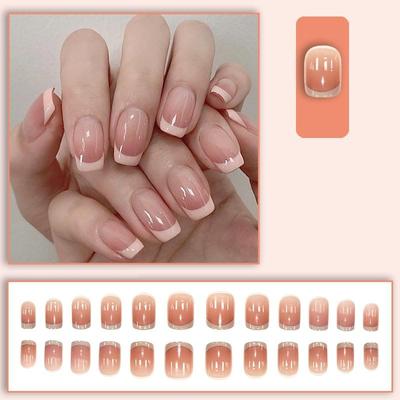 Styfy Press On | Stick On Fake Nails | Artificial Designer With 24 Pcs Jelly Glue On False Nail Including Manicure Kit - French Toast