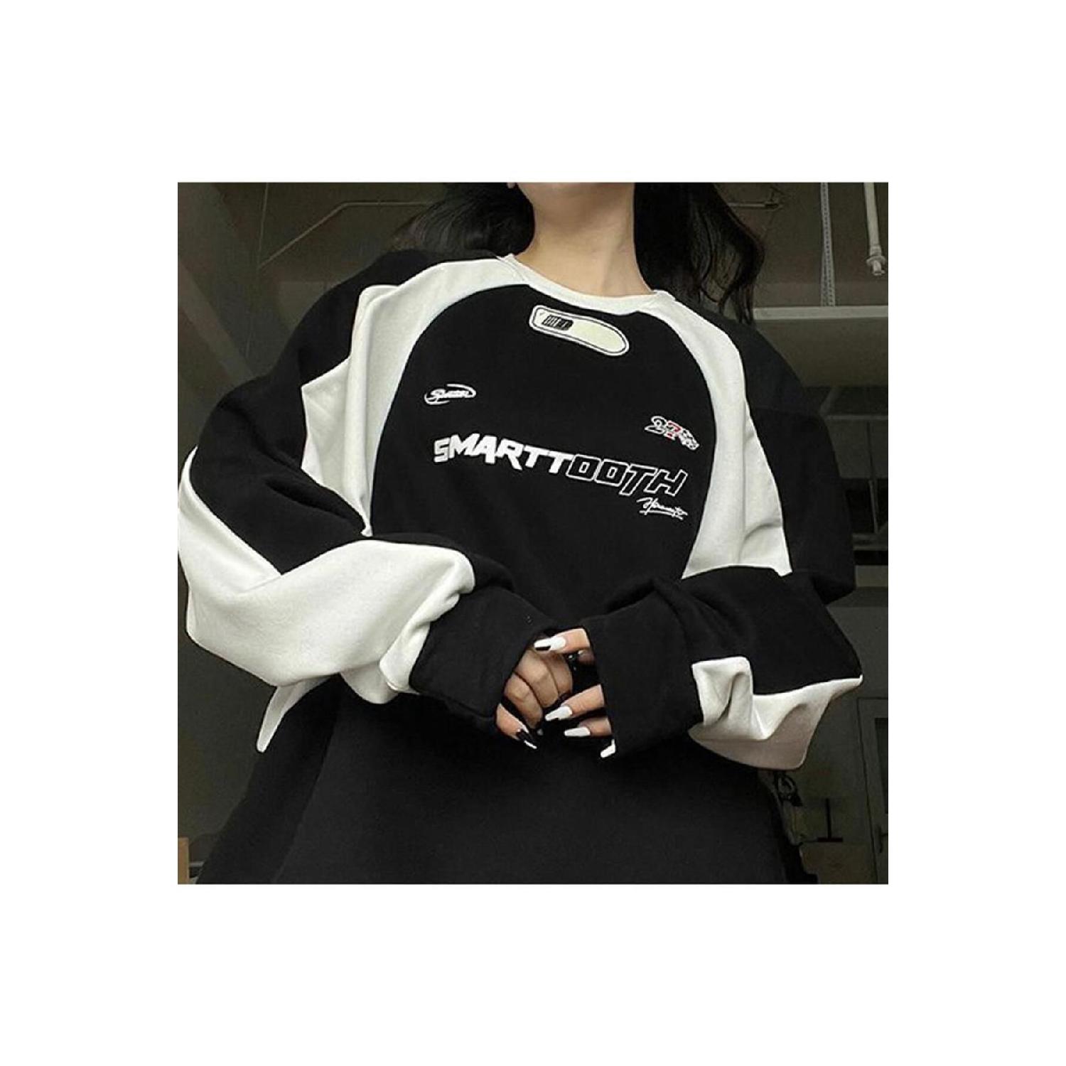 

Y2k Streetwear Smarttooth Printed Black Unisex Oversize Crewneck Sweatshirt S чорний